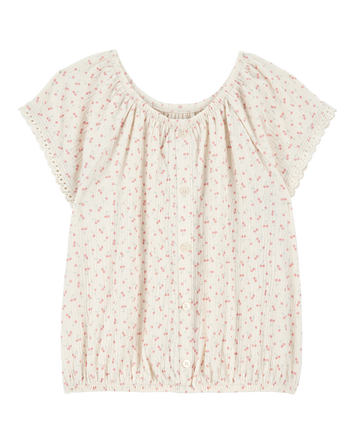 Kid Short-Sleeve Cherry-Print Fashion Top - Ivory, 