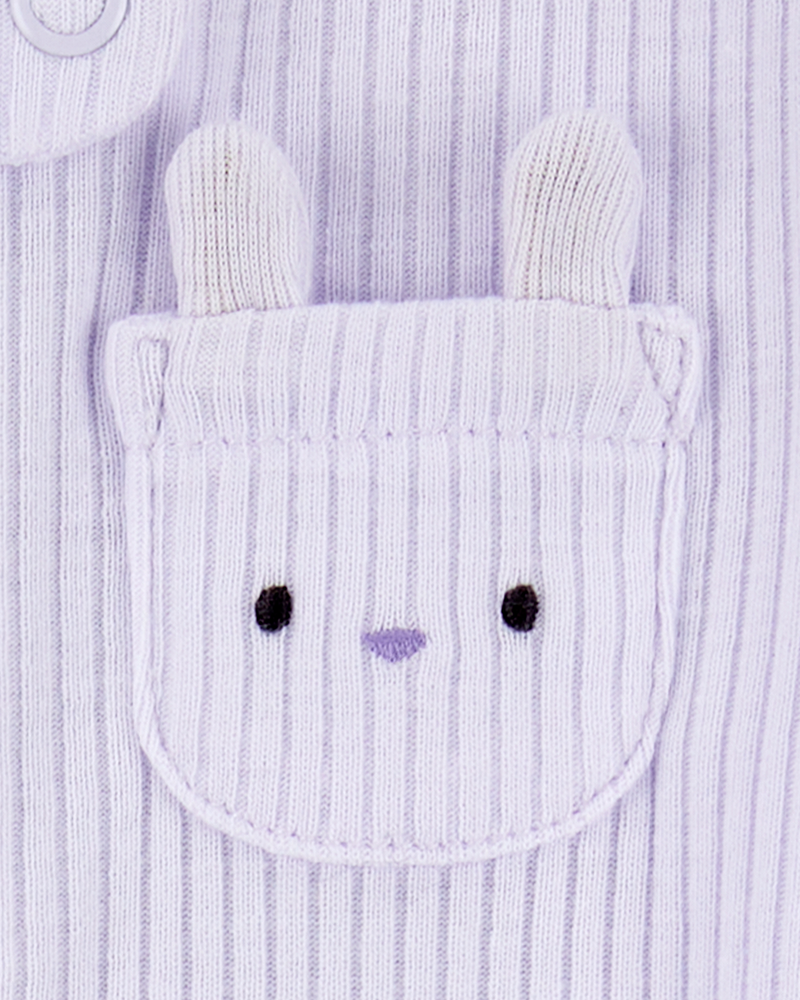 Baby Bunny 2-Way Zip Ribbed Sleep & Play Pajamas - Purple, image 2 of 3 slides