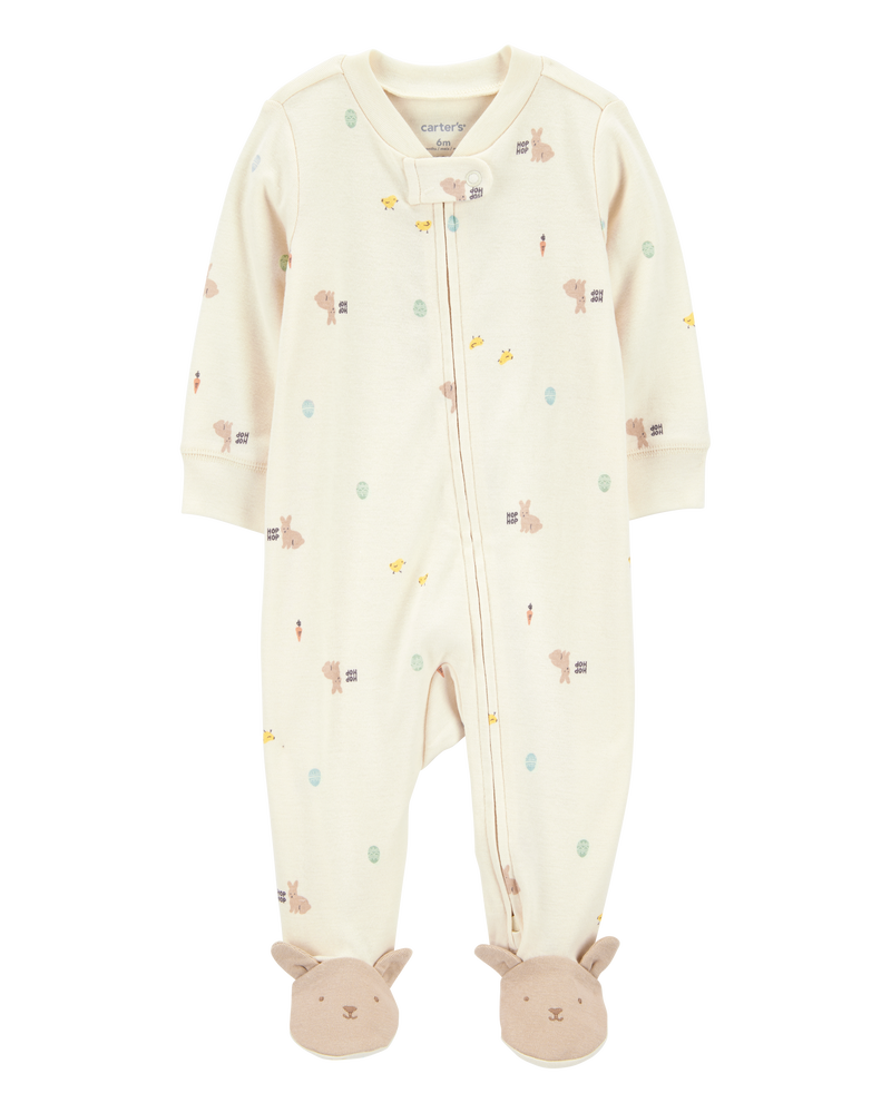Baby Bunny 2-Way Zip Cotton Sleep & Play Pajamas - Cream, image 1 of 4 slides