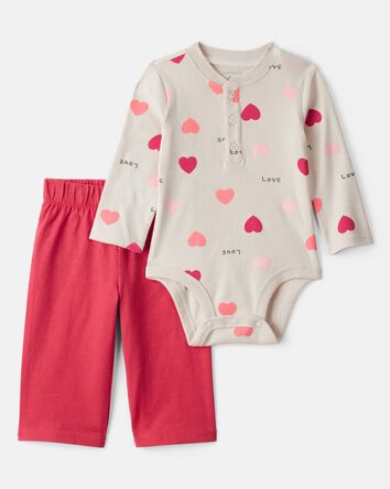 Baby Girl 2-Piece Heart Bodysuit & Pant Set - Red, 