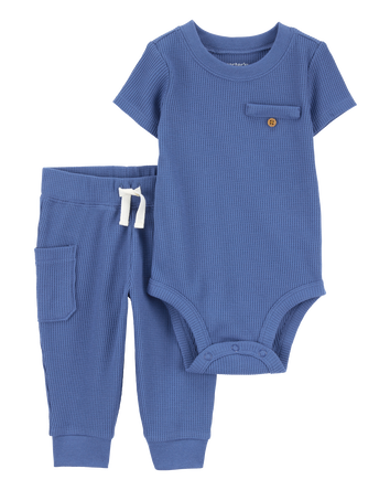 Baby 2-Piece Short-Sleeve Bodysuit Pant Set - Blue, 