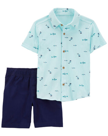 Toddler 2-Piece Fish Button-Front Shirt & Short Set, 