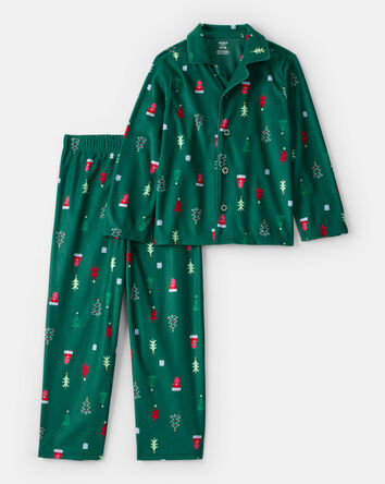Kid Christmas Trees Long-Sleeve Loose Fit 2-Piece Pajamas - Green, 