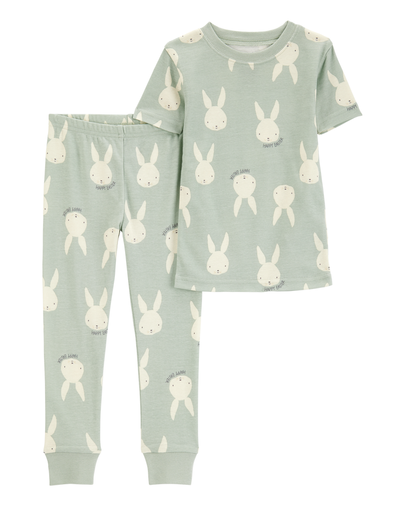 Toddler Bunny Print Easter Snug Fit Cotton 2-Piece Pajamas - Green, image 1 of 3 slides