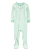 Toddler Striped Snug Fit Cotton Footie 1-Piece Pajamas - Green, image 1 of 4 slides
