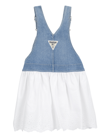 Baby Stretch Denim Eyelet Jumper Dress, 