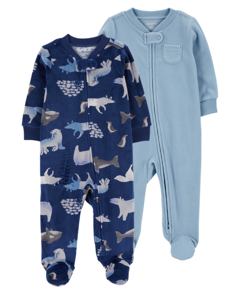 Baby 2-Pack Zip-Up Fleece Sleep & Play Pajamas, image 1 of 5 slides