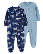 Baby 2-Pack Zip-Up Fleece Sleep & Play Pajamas, image 1 of 5 slides