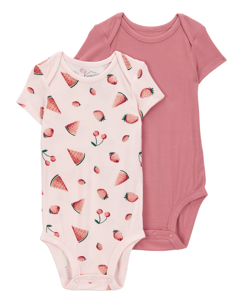 Baby 2-Pack Short-Sleeve PurelySoft Bodysuits - Pink, image 1 of 6 slides