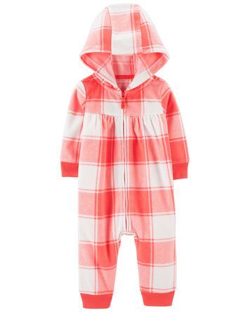 Baby Plaid Hooded Zip-Up Fleece Jumpsuit, 