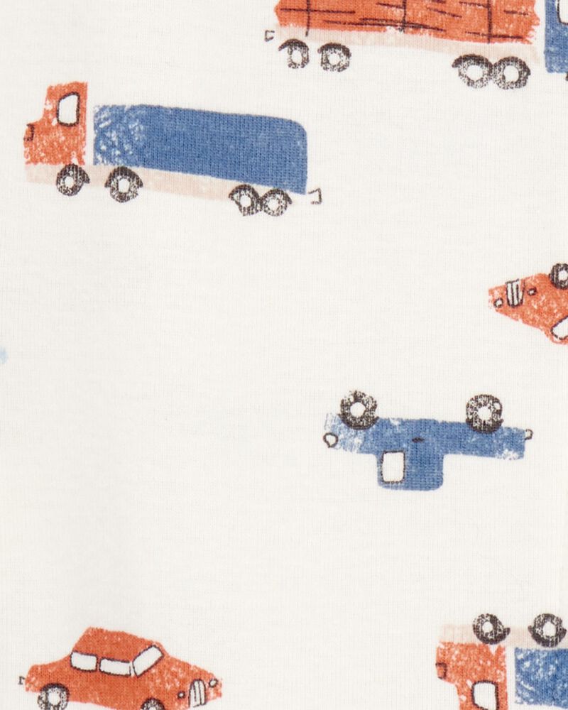 Baby Boy 1-Piece Car Print 100% Snug Fit Cotton Footie Pajamas - Ivory, image 2 of 3 slides