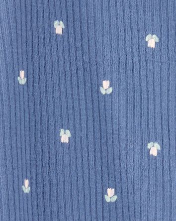 Baby Girl Mini Floral 2-Way Zip Ribbed Sleep & Play Pajamas - Blue, 