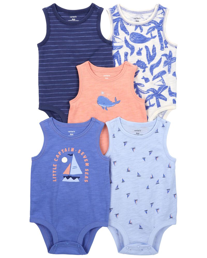 Baby 5-Pack Sea Print Tank Bodysuits, image 1 of 7 slides