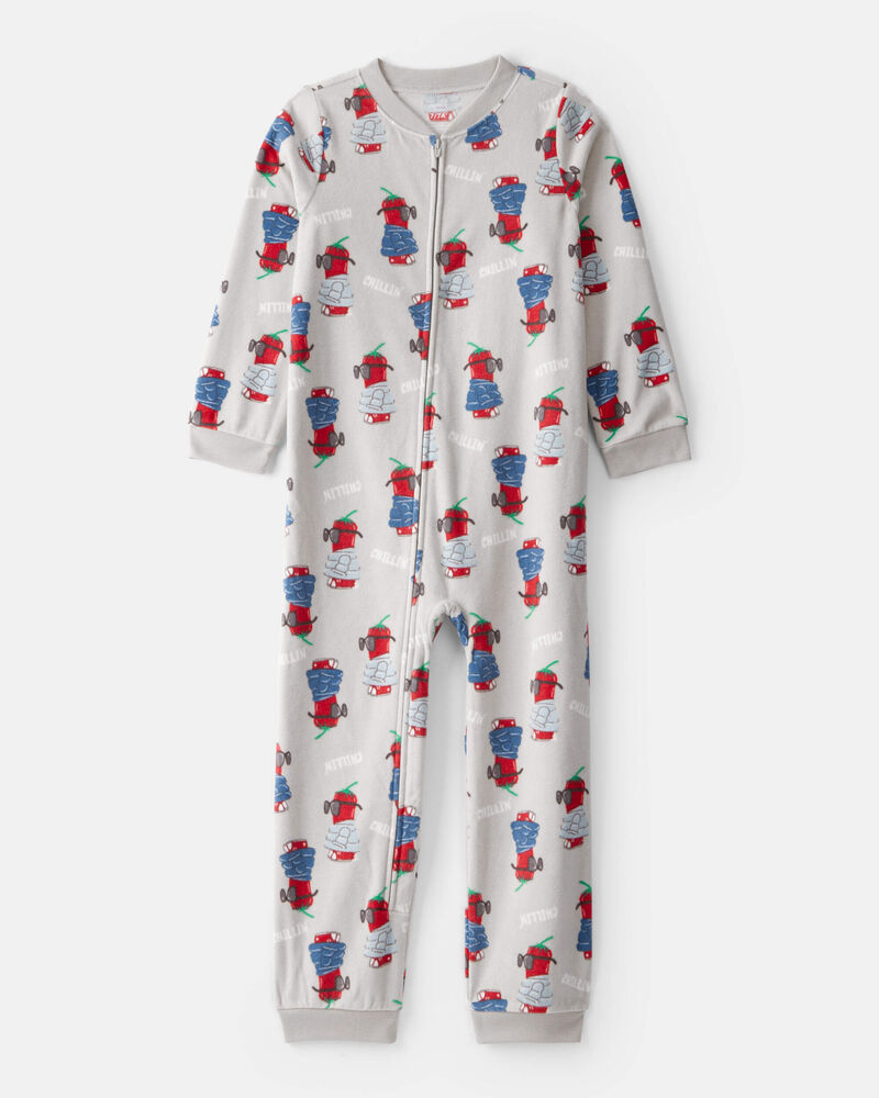Boys Chili Pepper Print Fleece Long-Sleeve Loose Fit 1-Piece Pajamas - Grey, image 1 of 3 slides