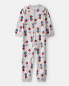 Boys Chili Pepper Print Fleece Long-Sleeve Loose Fit 1-Piece Pajamas - Grey, image 1 of 3 slides