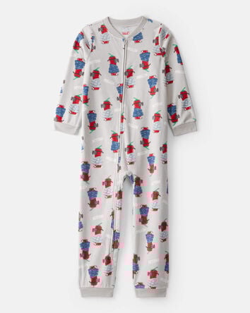 Boys Chili Pepper Print Fleece Long-Sleeve Loose Fit 1-Piece Pajamas - Grey, 