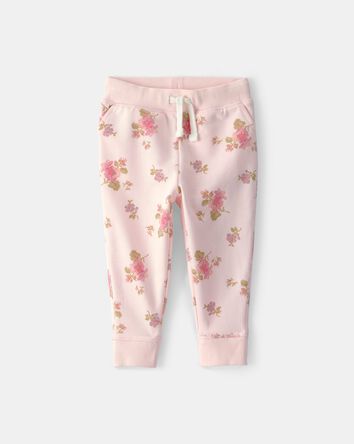 Baby Girl Floral Drawstring Knit Joggers - Pink, 