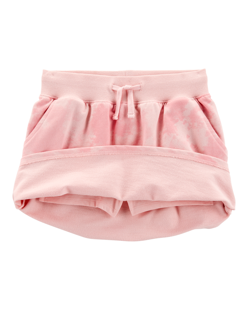 Kid Drawstring Cloud Dye French Terry Skort - Pink, image 2 of 4 slides