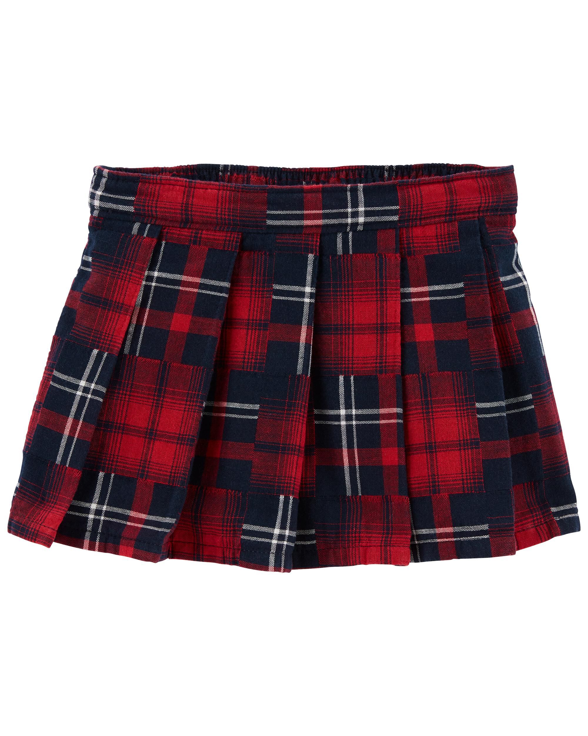 Red and black plaid pleated skirt cheap