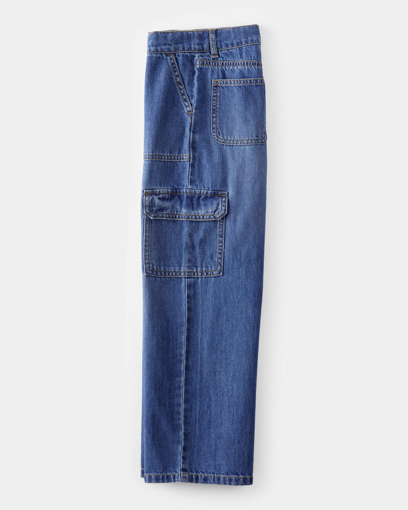 Kid  High Rise Cargo Denim Jeans - Blue Wash, image 3 of 5 slides