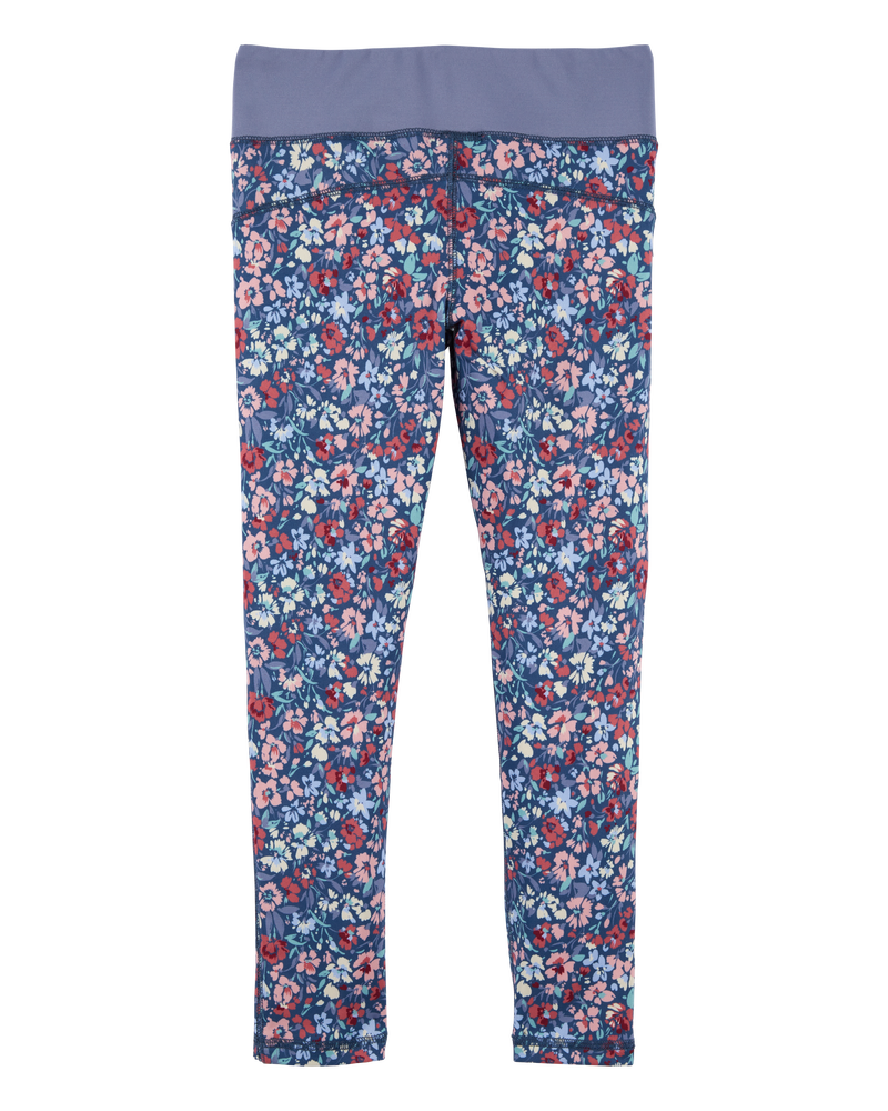 Kid Floral Print Active Leggings in BeCool™ Fabric - Purple, image 2 of 4 slides