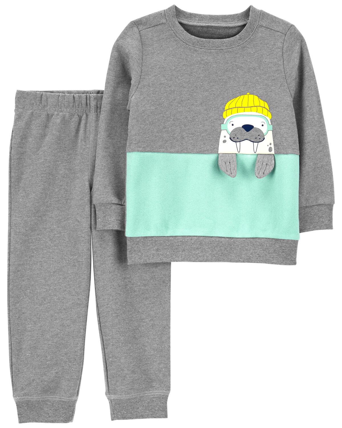 Grey Baby 2Piece Walrus Fleece Top & Jogger Set
