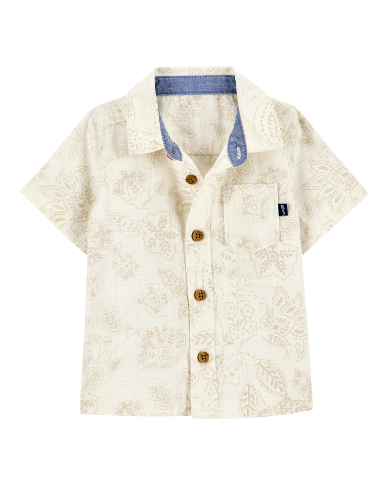 Baby Tropical Paisley Cotton Short-Sleeve Top - Cream, image 1 of 3 slides