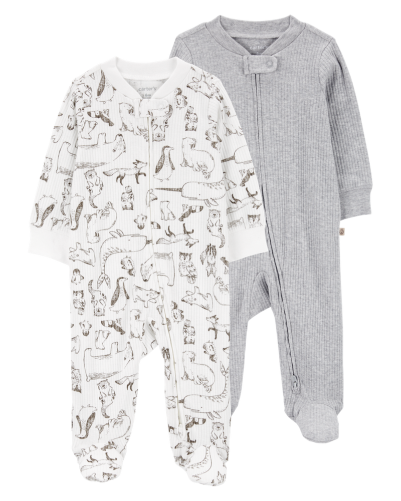 Baby 2-Pack Thermal 2-Way Zip Sleep & Play Pajamas, image 1 of 5 slides