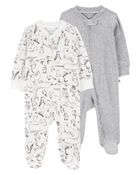 Baby 2-Pack Thermal 2-Way Zip Sleep & Play Pajamas, image 1 of 5 slides