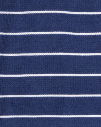 Boys Striped Loose Fit Waffle Knit 2-Piece Pajamas - Navy, 