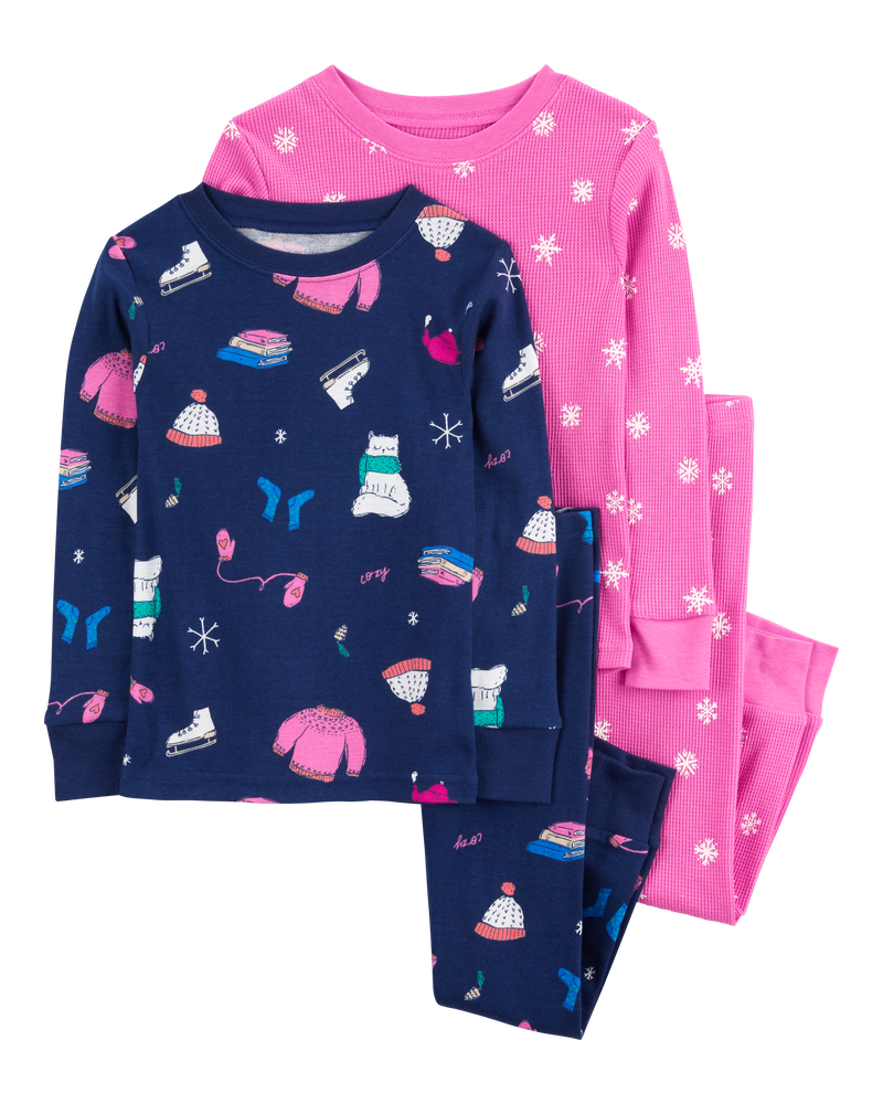 Toddler Girl 4-Piece Winter Print Cotton Blend Pajamas, image 1 of 4 slides