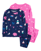Toddler Girl 4-Piece Winter Print Cotton Blend Pajamas, image 1 of 4 slides