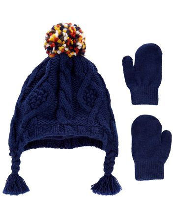 Toddler 2-Pack Trapper Hat & Mittens Set, 