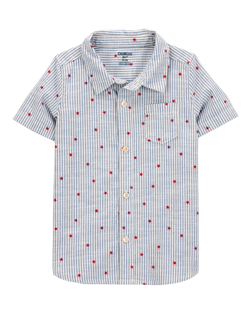Toddler Striped Star Print Button-Front Shirt, image 1 of 3 slides