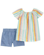 Toddler 2-Piece Striped Top & Chambray Short Set, image 1 of 2 slides