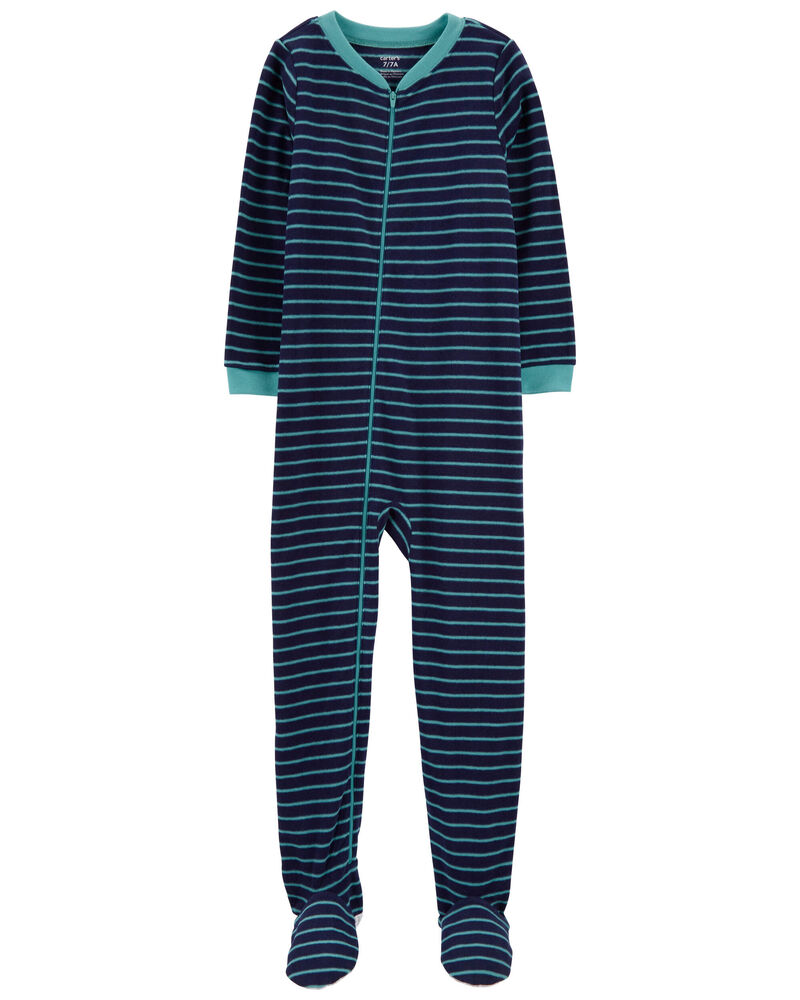 Kid 1-Piece Striped Fleece Footie Pajamas, image 1 of 3 slides