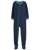 Kid 1-Piece Striped Fleece Footie Pajamas, image 1 of 3 slides