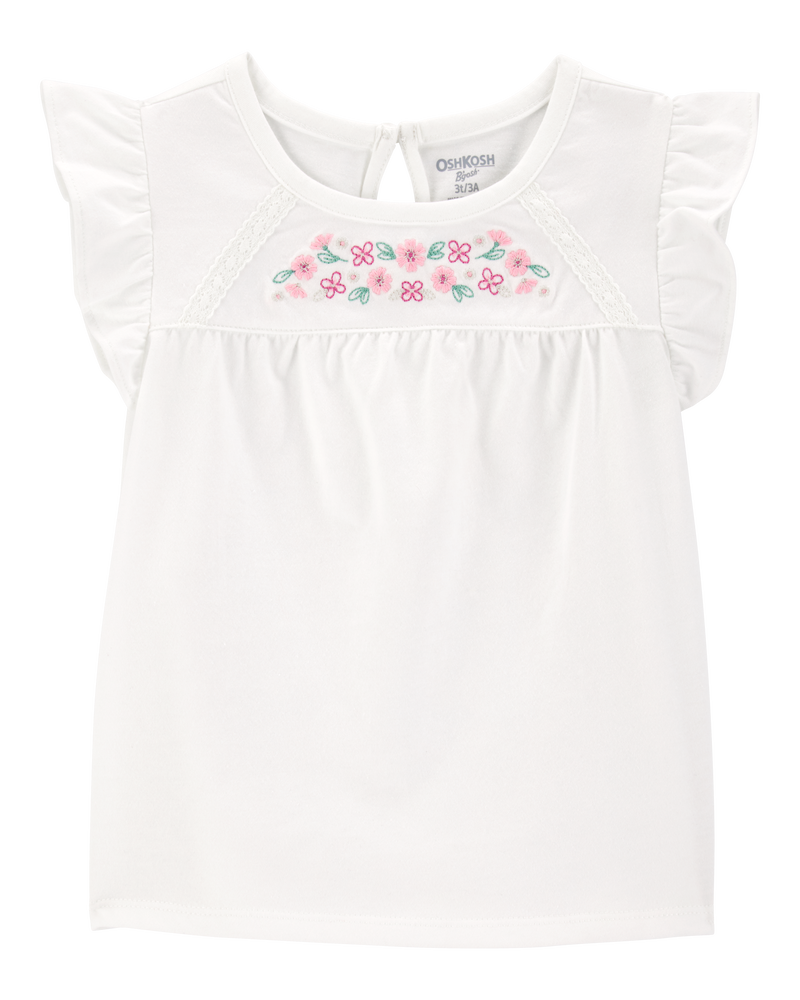 Baby Flutter-Sleeves Floral Top - White, image 1 of 3 slides