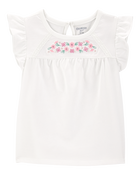 Baby Flutter-Sleeves Floral Top - White, image 1 of 3 slides