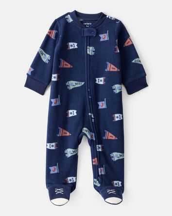 Baby Boy Sports Print Loose Fit Long-Sleeve Sleep & Play - Navy Blue, 