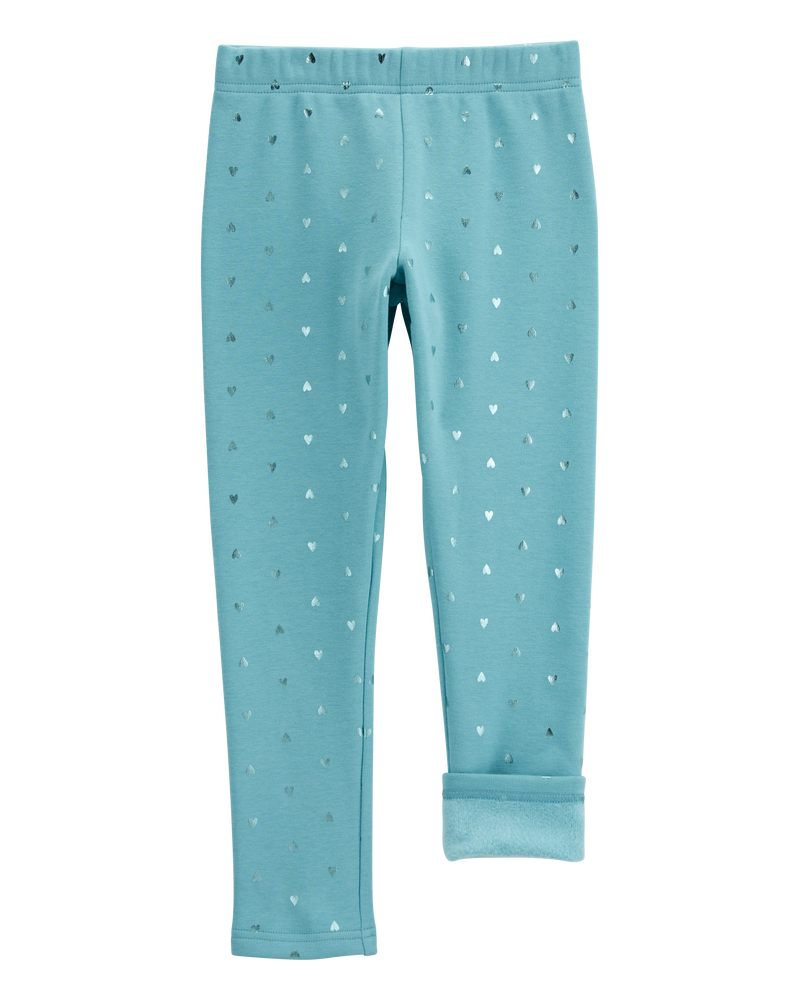 Kid Metallic Heart Cozy Fleece Leggings, image 3 of 5 slides