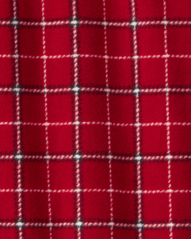 Boys Plaid Print Fleece Long-Sleeve Loose Fit 1-Piece Pajamas - Red, image 2 of 3 slides