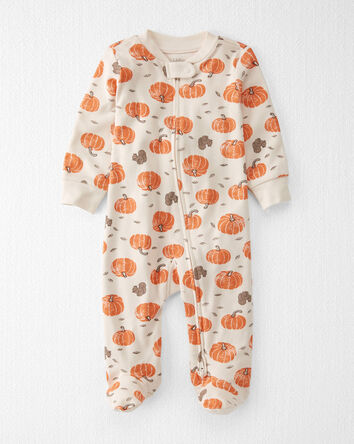 Baby Organic Cotton Sleep & Play Pajamas in Harvest Pumpkins Print, 