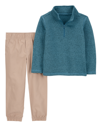 Toddler 2-Piece Quarter Zip Pullover & Canvas Pant Set, 