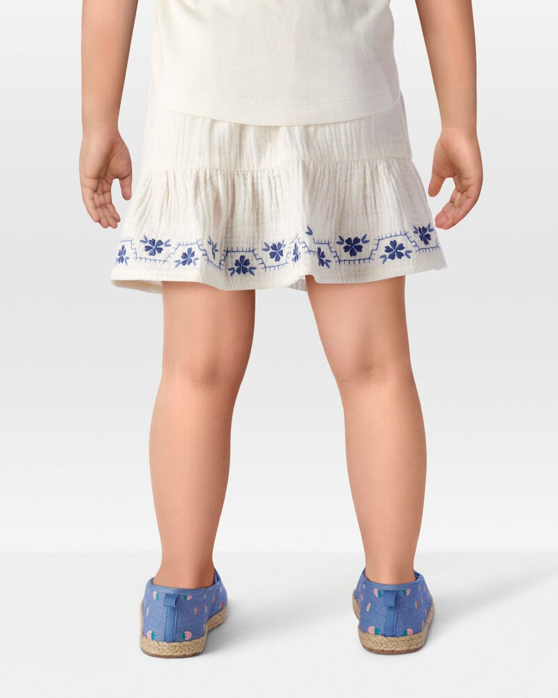 Toddler Floral Embroidered Gauze Skort - Ivory, image 3 of 6 slides