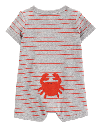 Baby Boy Crab Striped Cotton Blend Short-Sleeve Romper, 