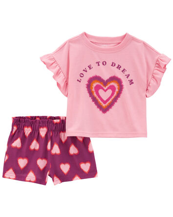 Toddler 2-Piece Love To Dream Heart Loose Fit Pajama Set, 