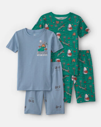 Boys Mini Golf 100% Cotton Short-Sleeve Snug Fit 4-Piece Pajama Set - Green/Blue, 