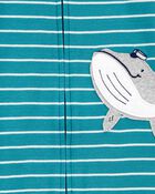 Toddler 1-Piece Striped Whale 100% Snug Fit Cotton Romper Pajamas, image 2 of 3 slides