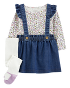 Baby 3-Piece Floral Long-Sleeve Tee & Jumper Set, image 1 of 6 slides